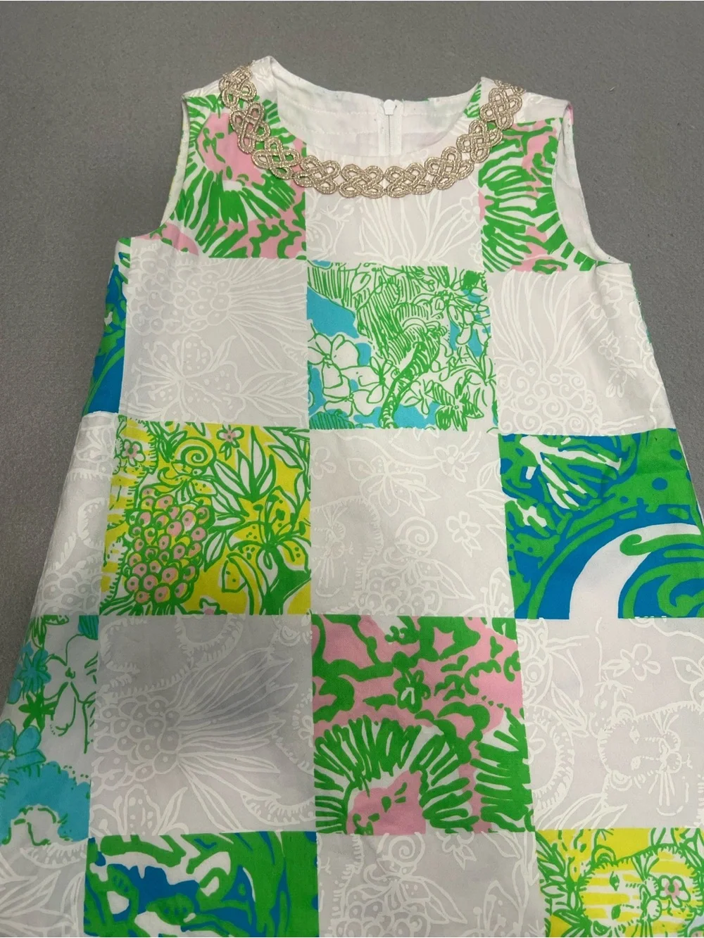 Lilly Pulitzer Girl Size 4 Lioness Patch LITTLE CLASSIC SHIFT Dress Gold Lace